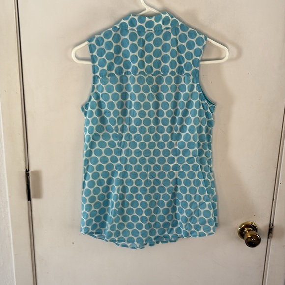 Boden white sleeveless button down shirt blouse with blue polka dots Size 8 - Picture 7 of 7